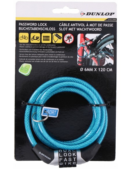 Dunlop zapięcie rowerowe spiralne na szyfr 120 cm Akcesoria rowerowe