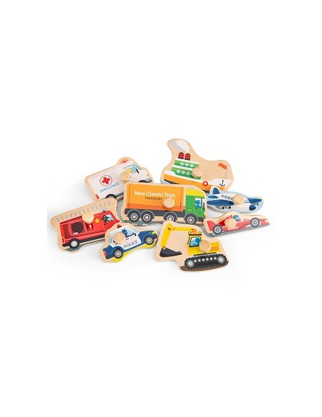 New Classic Toys Drewniane puzzle transport 8 elementów Edukacyjne