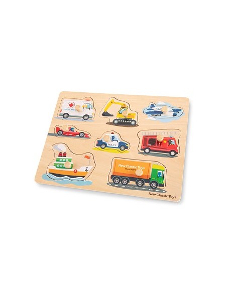 New Classic Toys Drewniane puzzle transport 8 elementów Edukacyjne
