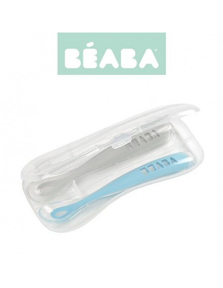 BEABA - Zestaw łyżeczek silikonowych 4 m+ Windy Blue, 2 szt. Naczynia i sztućce