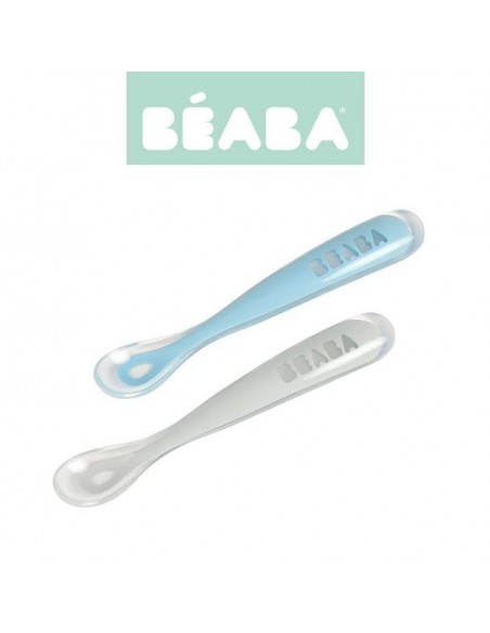 BEABA - Zestaw łyżeczek silikonowych 4 m+ Windy Blue, 2 szt. Naczynia i sztućce