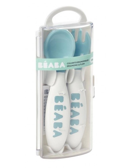 Beaba - Sztućce plastikowe w etui blue Naczynia i sztućce
